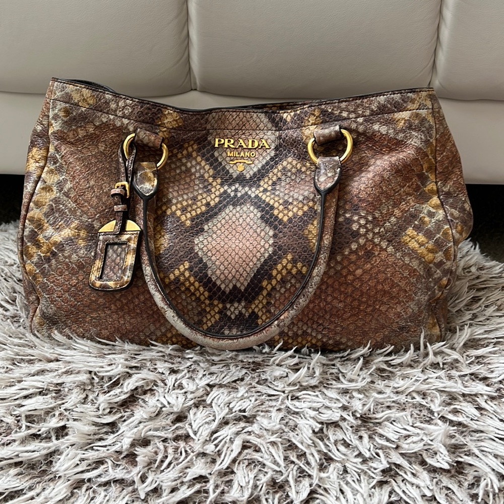 Prada Python Snake Pattern Large Leather Tote Bag - image 1
